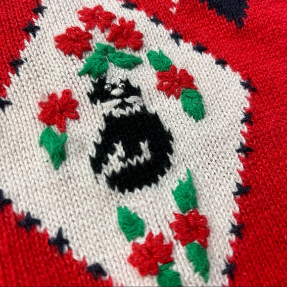 Vintage Cat Cardigan Sweater Medium Knit Heart Button Quirky Kitsch - Picture 7 of 10